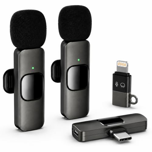 Detalle de Qhot Microfono Wireless 2 Pezzi per iPhone e Android – Lavalier Plug & Play con USB-C e Lightning