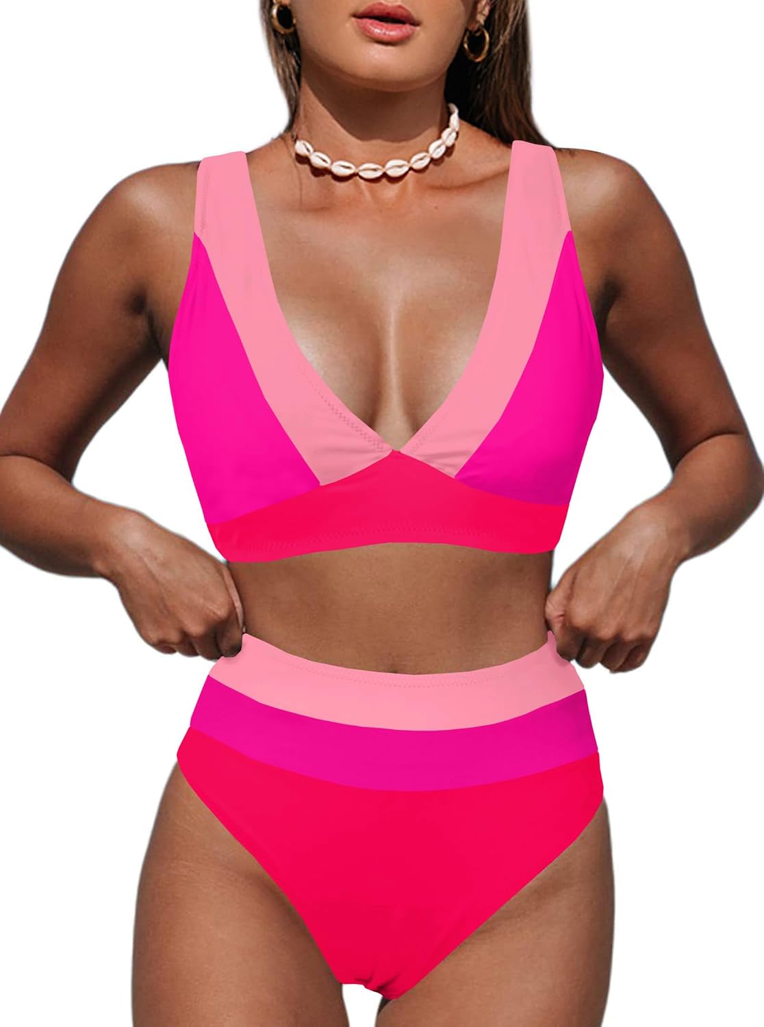 Thumbnail 6 de Hilinker Women's Leopard Bikini Swimsuits: V Neck, High Waisted 2-Piece