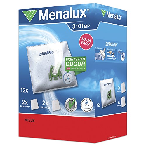 Detalle de Menalux 3101MP 12er Staubbeutel-Set mit 2 Mikro- und 2 Motorfiltern – Synthetik, für Miele