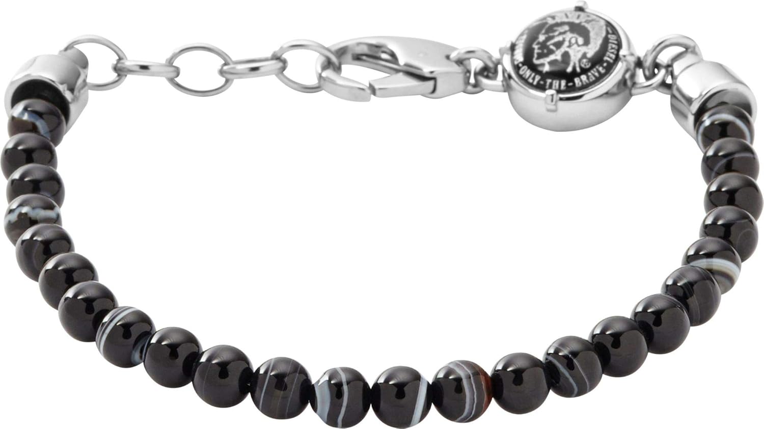 Thumbnail 6 de Diesel Bracciale da uomo con perline semipreziose e chiusura a moschettone in acciaio inox, colore Argento