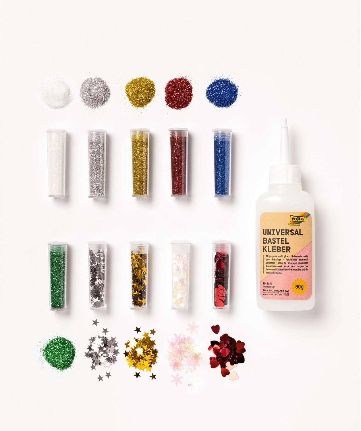 Detalle de Folia 5791 glitterset met 10 tubes, 6 bio-glitters en 90 g decoratieve lijm