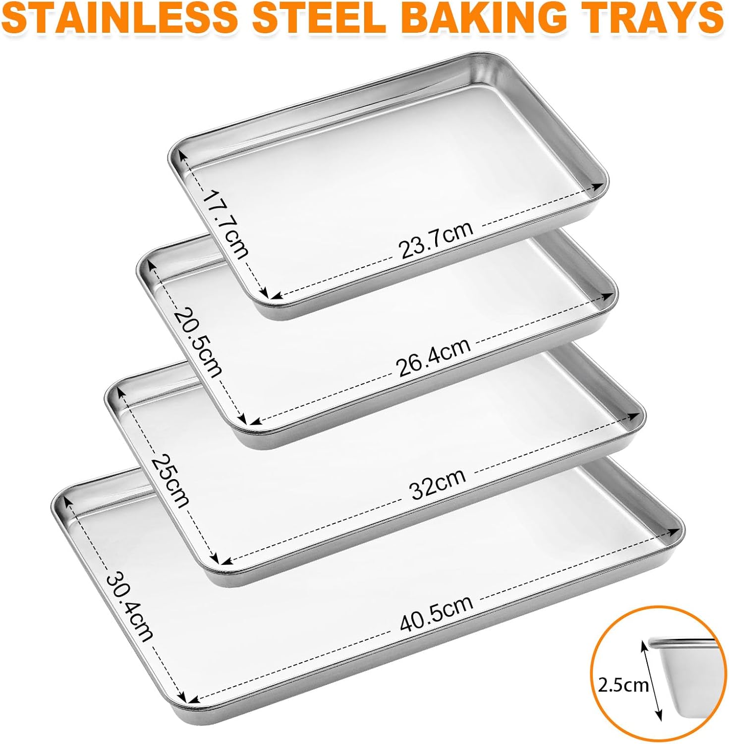 Thumbnail 1 de Wildone Baking Tray Set of 4 (Stainless Steel Oven Trays) – Essentials range