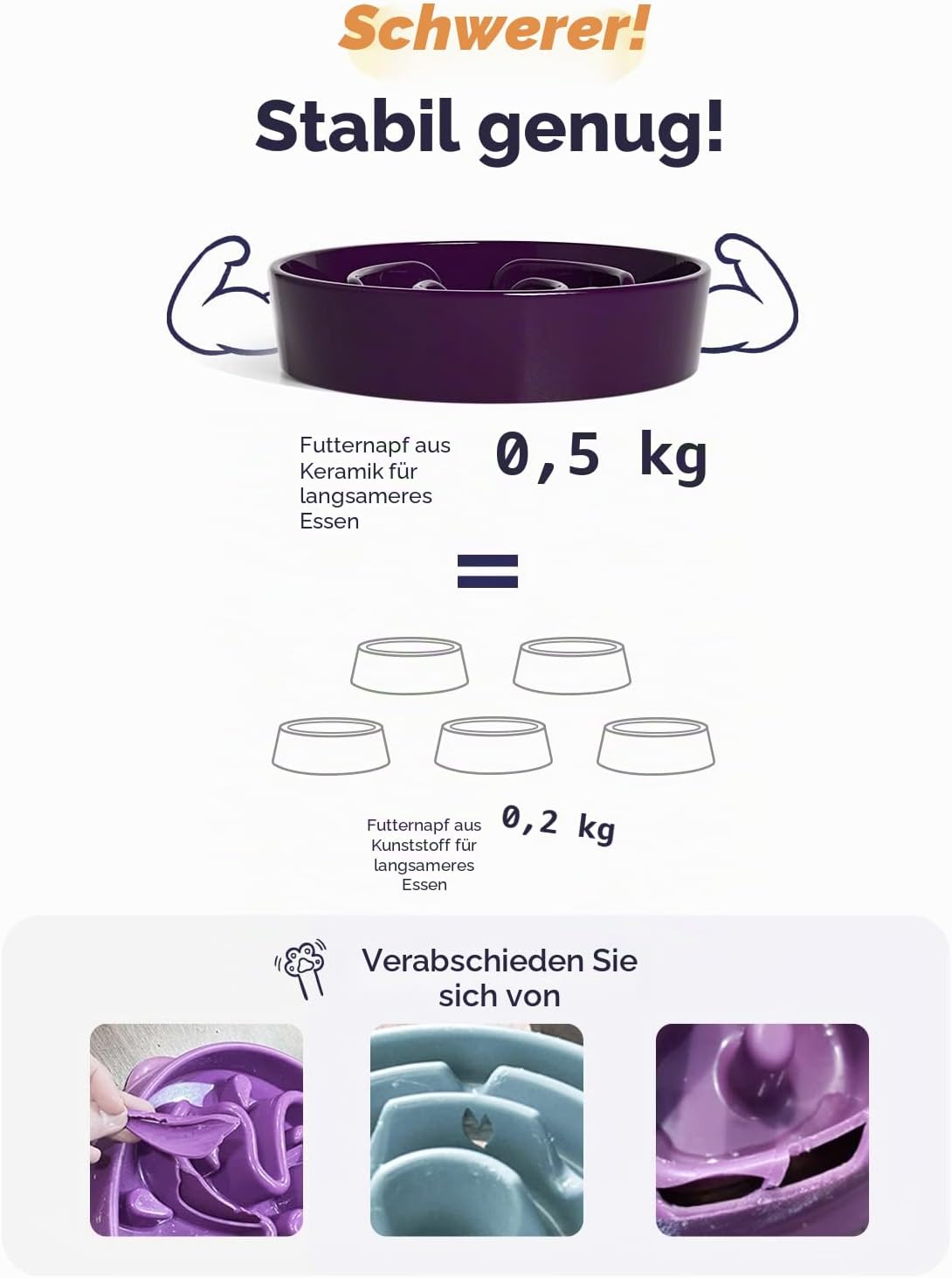 Thumbnail 6 de LE TAUCI Keramik Hundenapf – Langsame Fütterung mit Labyrinthmuster, S–350 ml, rutschfester Keramiknapf (Lila)