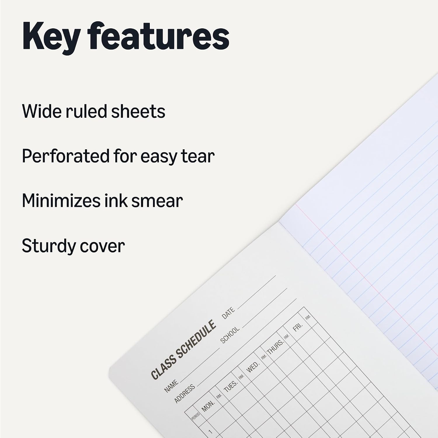 Detalle de Amazon Basics Composition Notebook Pack: 4 Wide-Rule Notebooks with Marble Covers (9.75 x 7.5 in, 100 sheets each)
