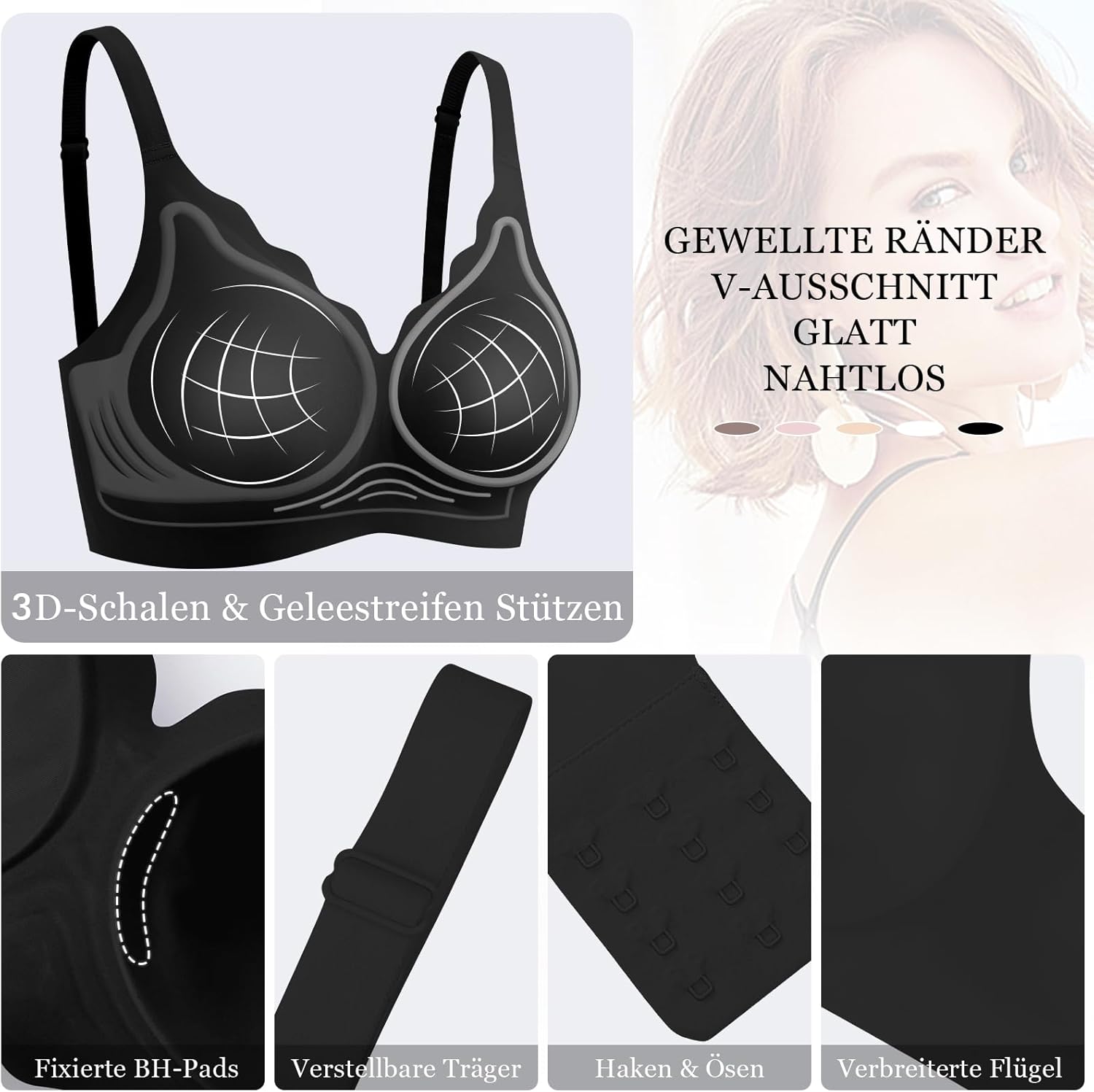 Thumbnail 2 de Ganado Damen Nahtloser BH Ohne Bügel mit Tiefem V-Ausschnitt – Bralette & Komfort-Basis