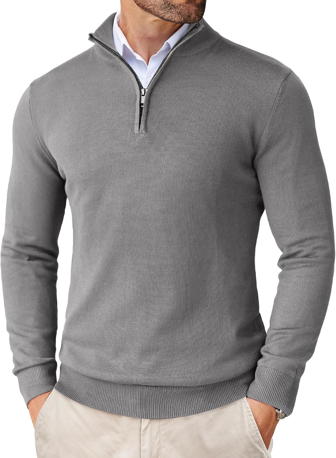 Thumbnail 6 de COOFANDY Pull camionneur homme hiver col roulé zippé 1/4 slim fit