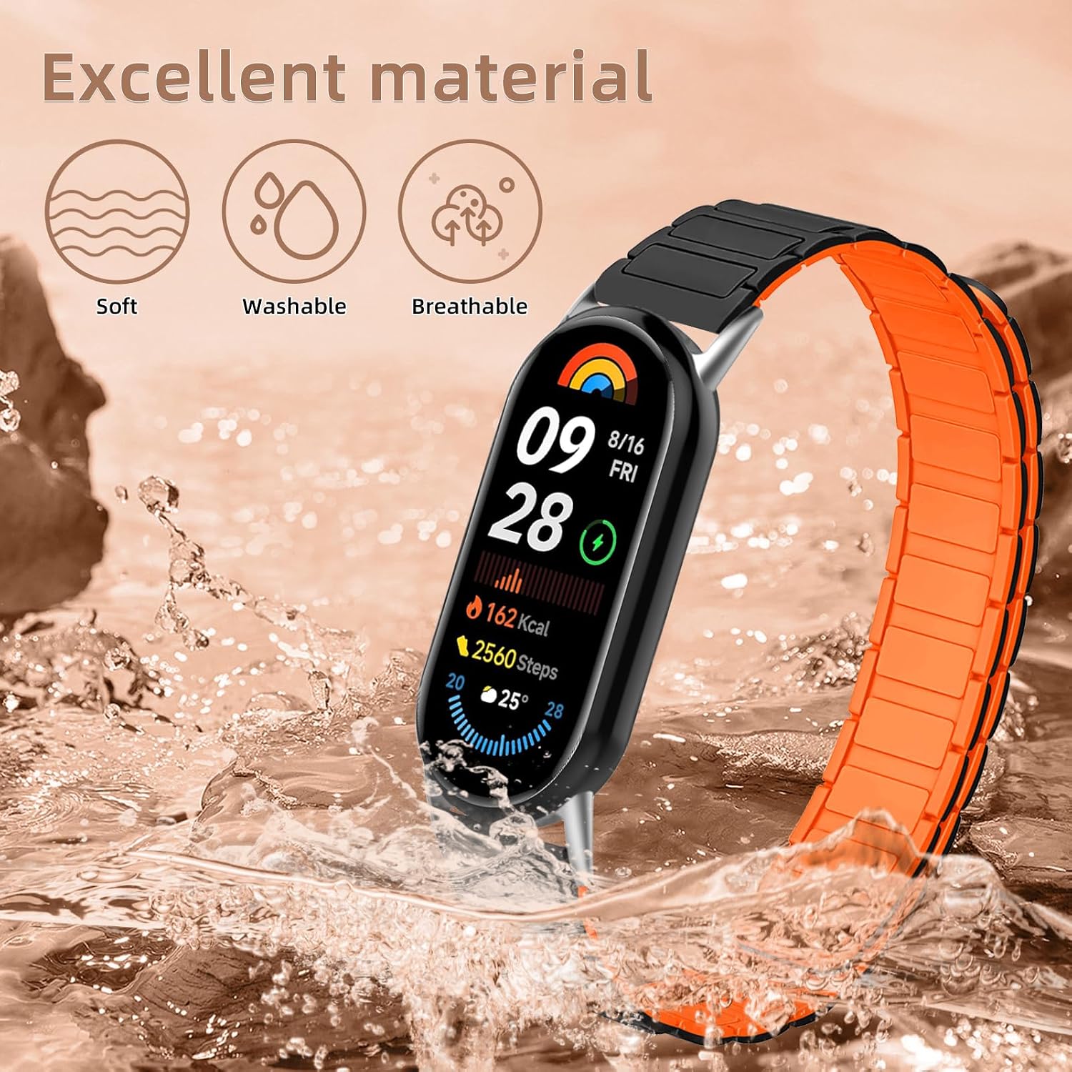 Detalle de RosMank Silicone Watch Band for Xiaomi Smart Band 8/9/10 with Magnetic Closure