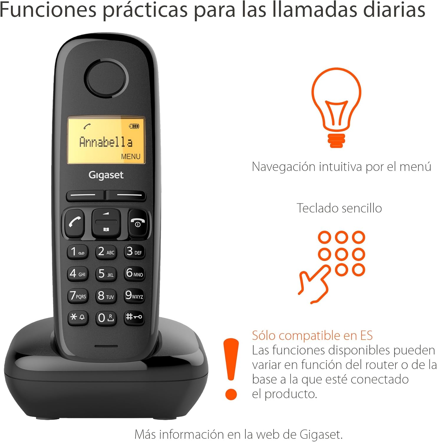Detalle de Gigaset A170 teléfono DECT inalámbrico con pantalla gráfica iluminada (versión española) negro