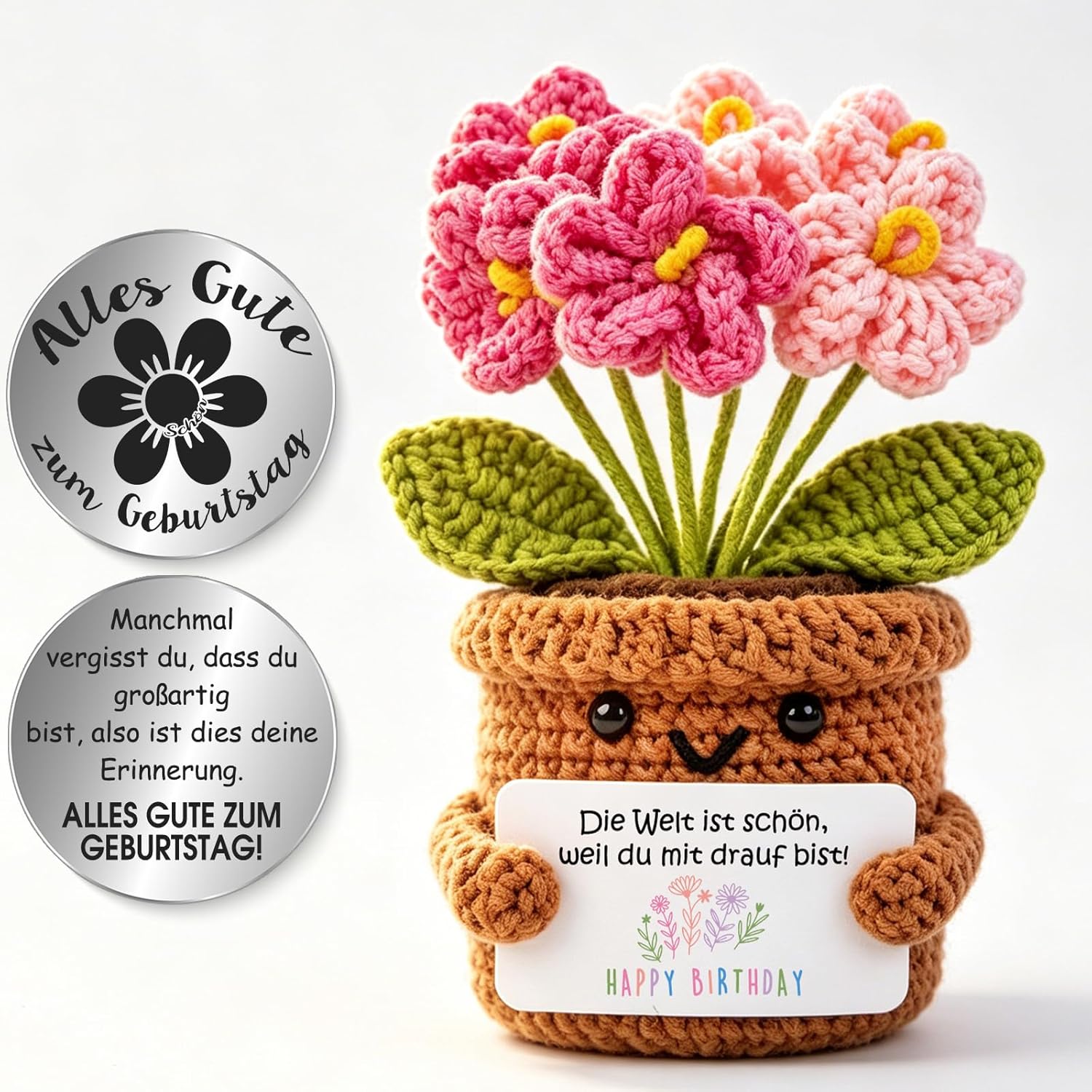 Tixlux Rosa Vergissmeinnicht – Handgehäkelte Herzblume als Geburtstagsgeschenk für Frauen