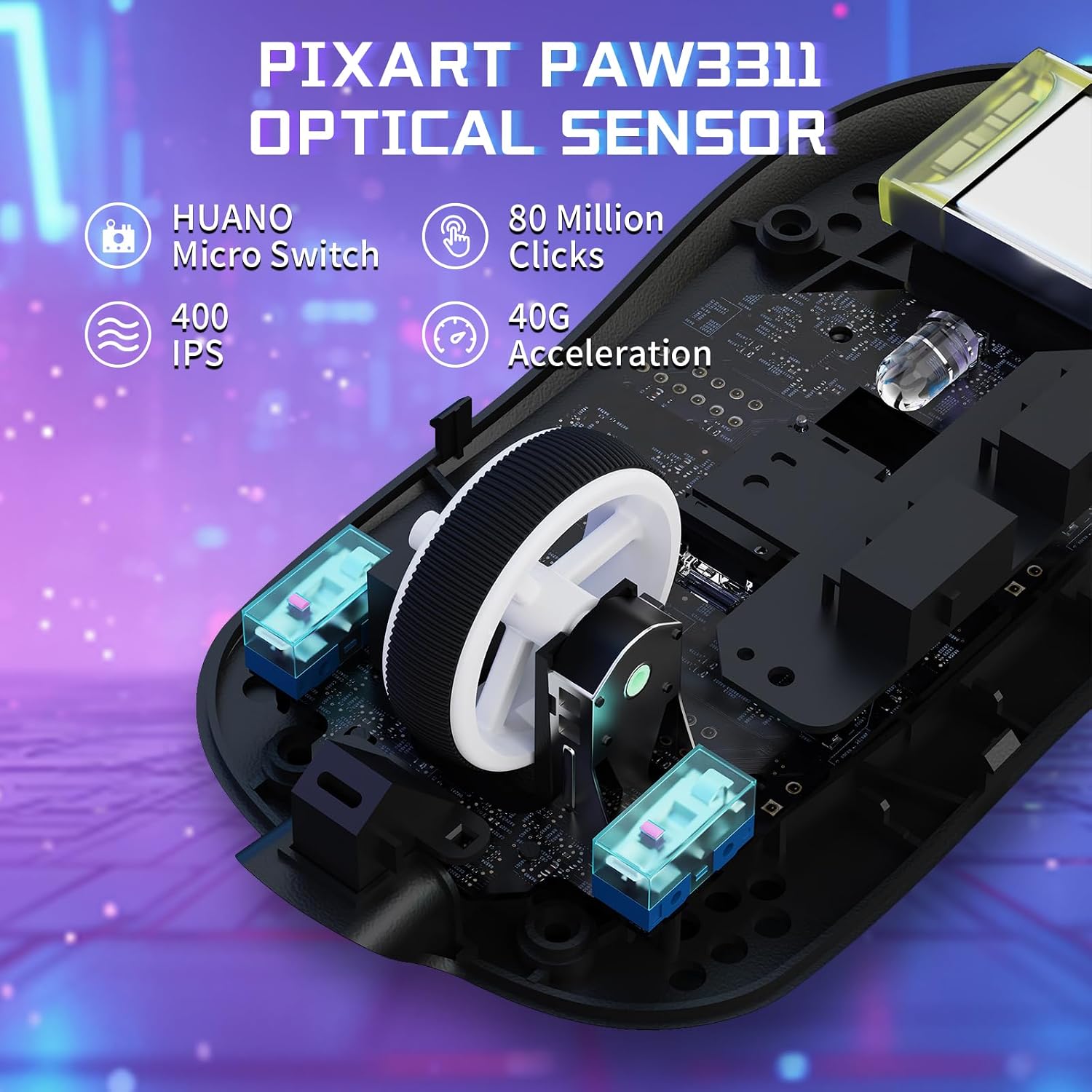 Detalle de MAMBASNAKE X ATTACK SHARK X8SE 55g: mouse da gioco wireless ultra-leggero con DPI 25000 e tripla connettività