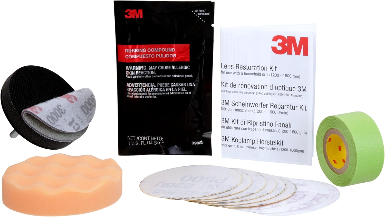 Detalle 2 de 3M 39073 Kit di Restauro Lente Faro – Restauro Fari Opachi per Auto e Moto