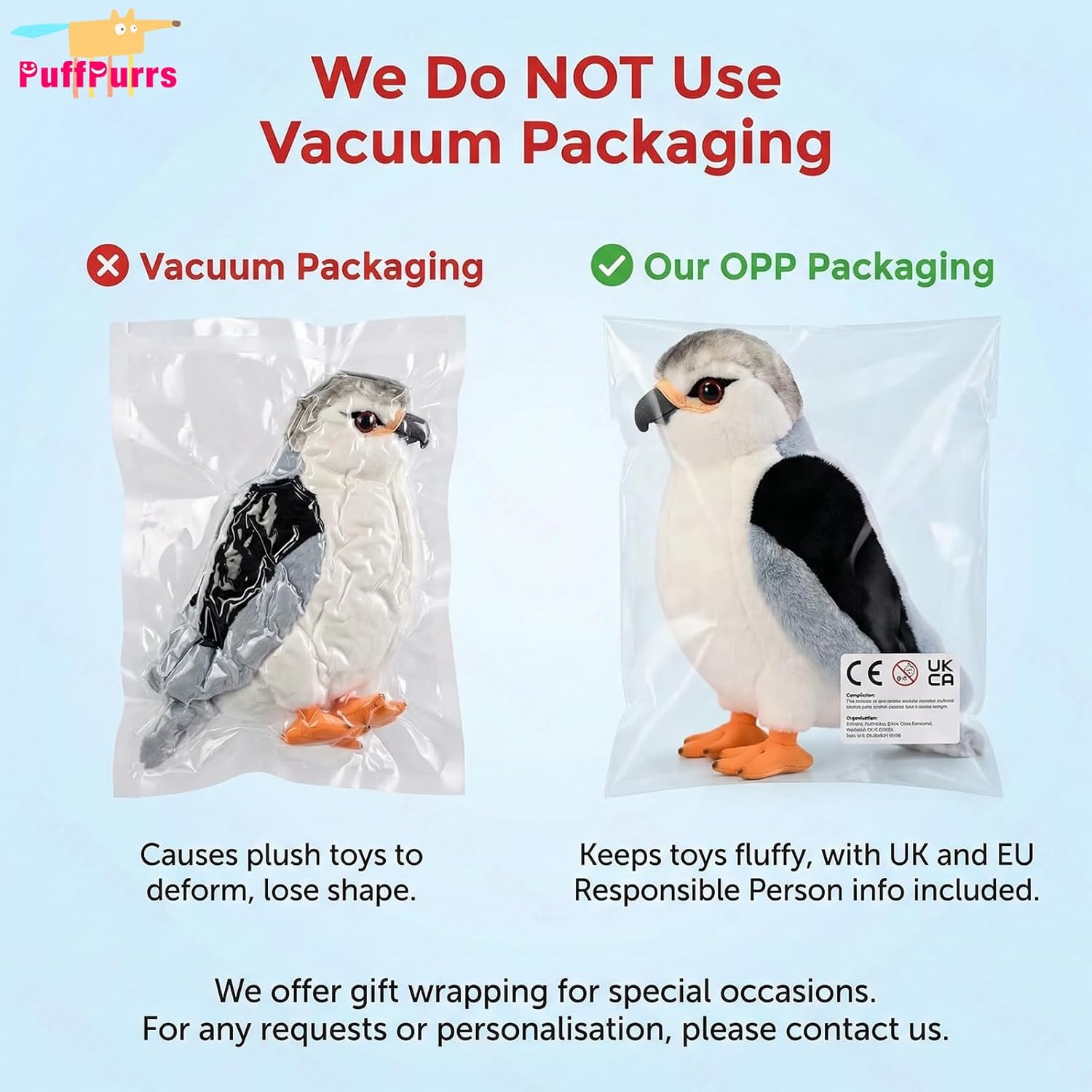 Thumbnail 6 de PuffPurrs Black-winged Kite Plush – 11in Lifesize Bird of Prey Toy
