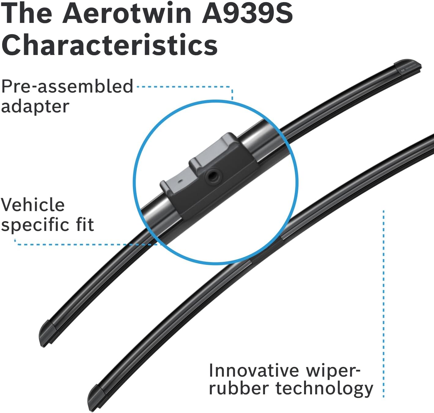Detalle de Bosch Aerotwin A 939 S Front Windscreen Wipers – 2 x 600mm (Right-Hand Drive UK)