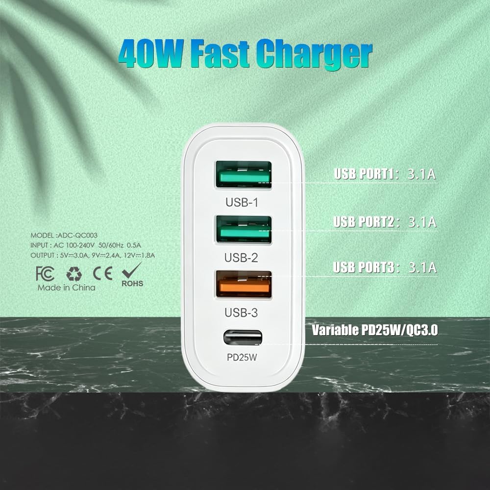 Thumbnail 3 de EU Travel Adapter Charger with 1 USB-C and 3 USB-A Ports