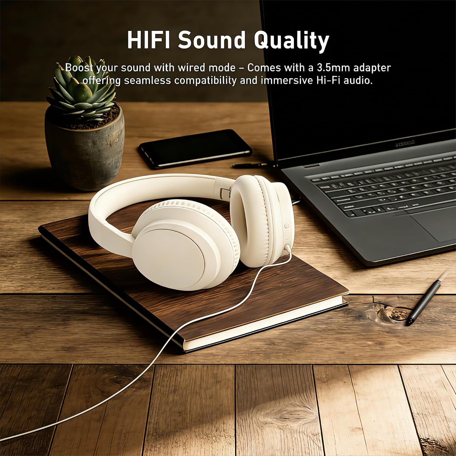 Thumbnail 6 de Rebocico Bluetooth Over-Ear Headphones (White) with 40H Playtime, 3 EQ Modes, and Microphone