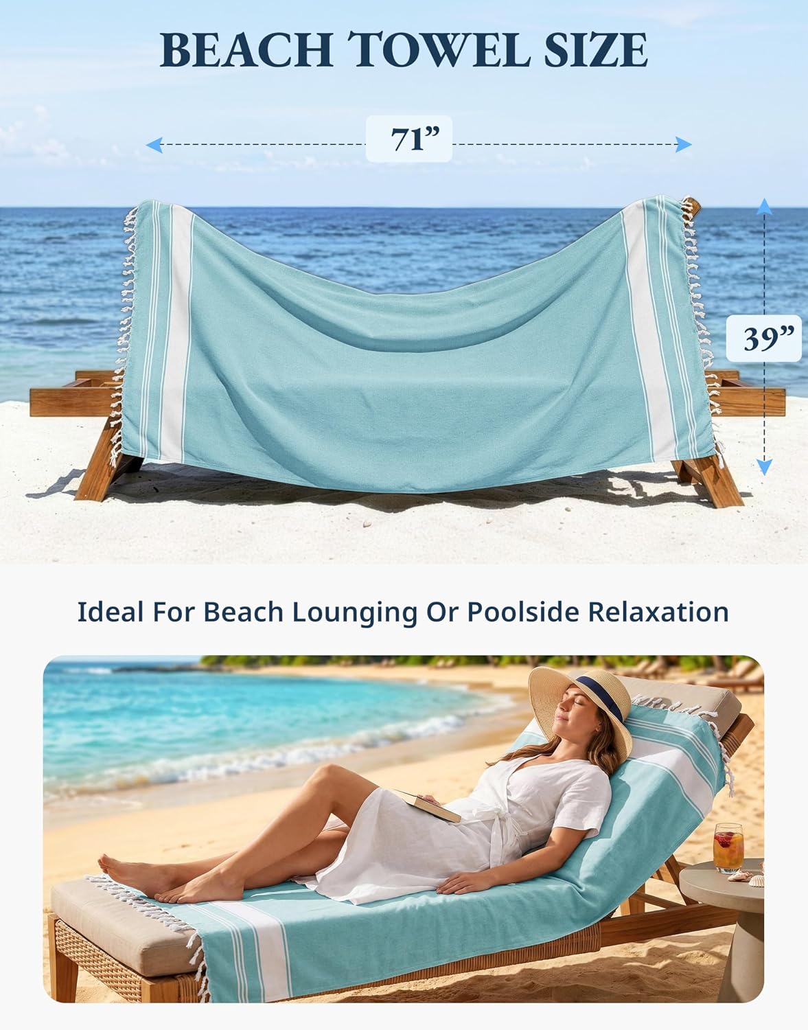 Detalle 2 de Lane Linen Beach Towels (6-Pack) Sand-Free, Fast-Drying Oversized 39"x71