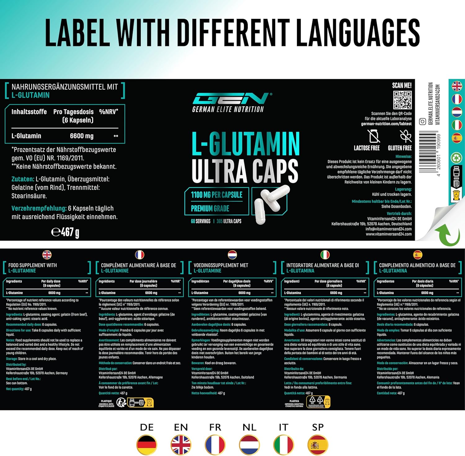 Thumbnail 6 de L-Glutamin Ultra Caps – 365 Kapseln, 1100 mg pro Kapsel