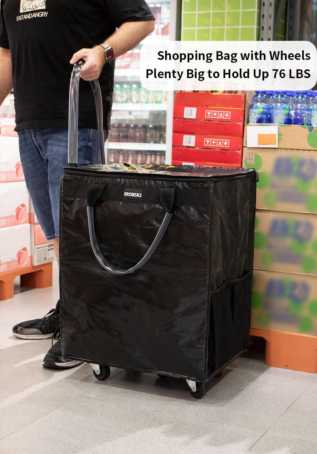 Thumbnail 6 de EROBSKJ Large Black Reusable Grocery Bag on Wheels (Foldable Rolling Tote)