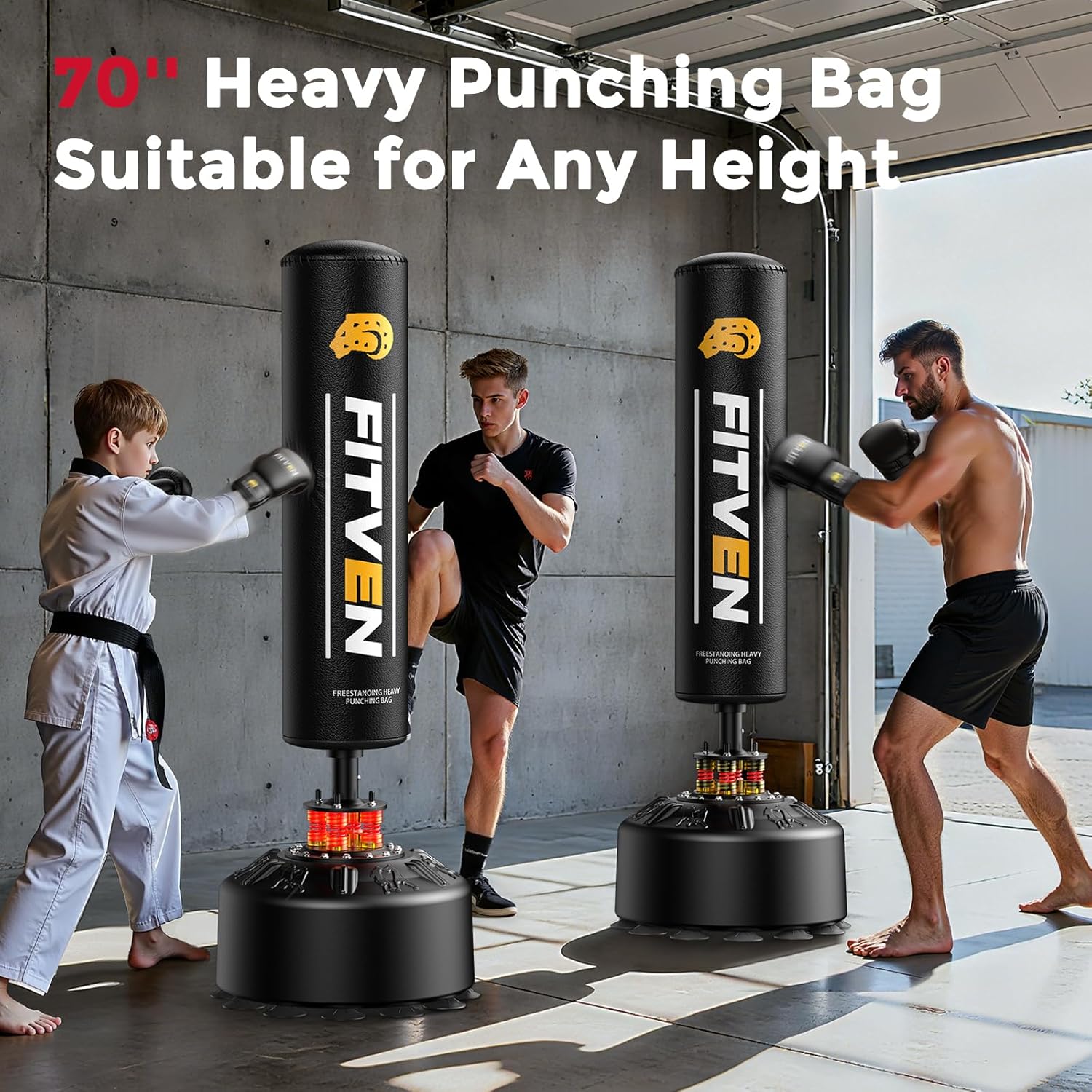 Detalle 2 de FITVEN TS20-SD02-US Freestanding Punching Bag, 70-Inch with Gloves