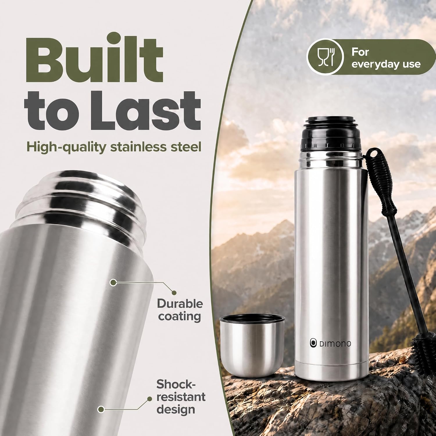 Thumbnail 3 de Dimono 500 ml Vacuum Flask with Mug, Double-Wall Stainless Steel