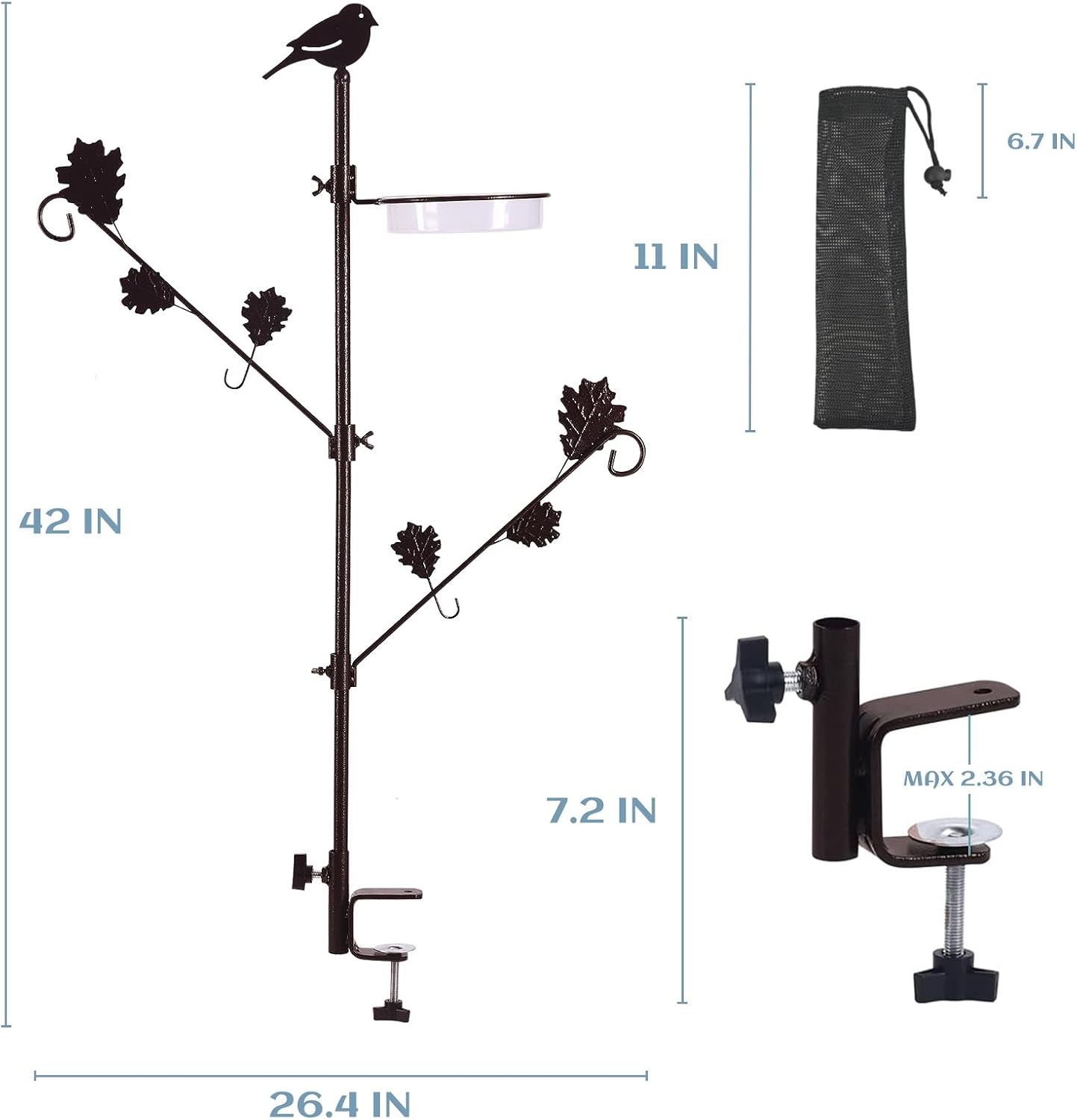 Detalle de Urban Deco Deck-Mounted Bird Feeder Pole with Two Adjustable Branches and Tray