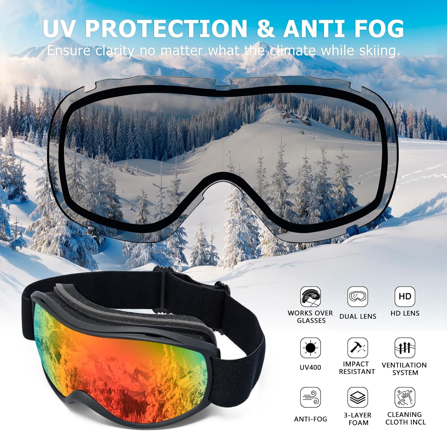 Thumbnail 1 de SPOSUNE OTG Ski Goggles for All