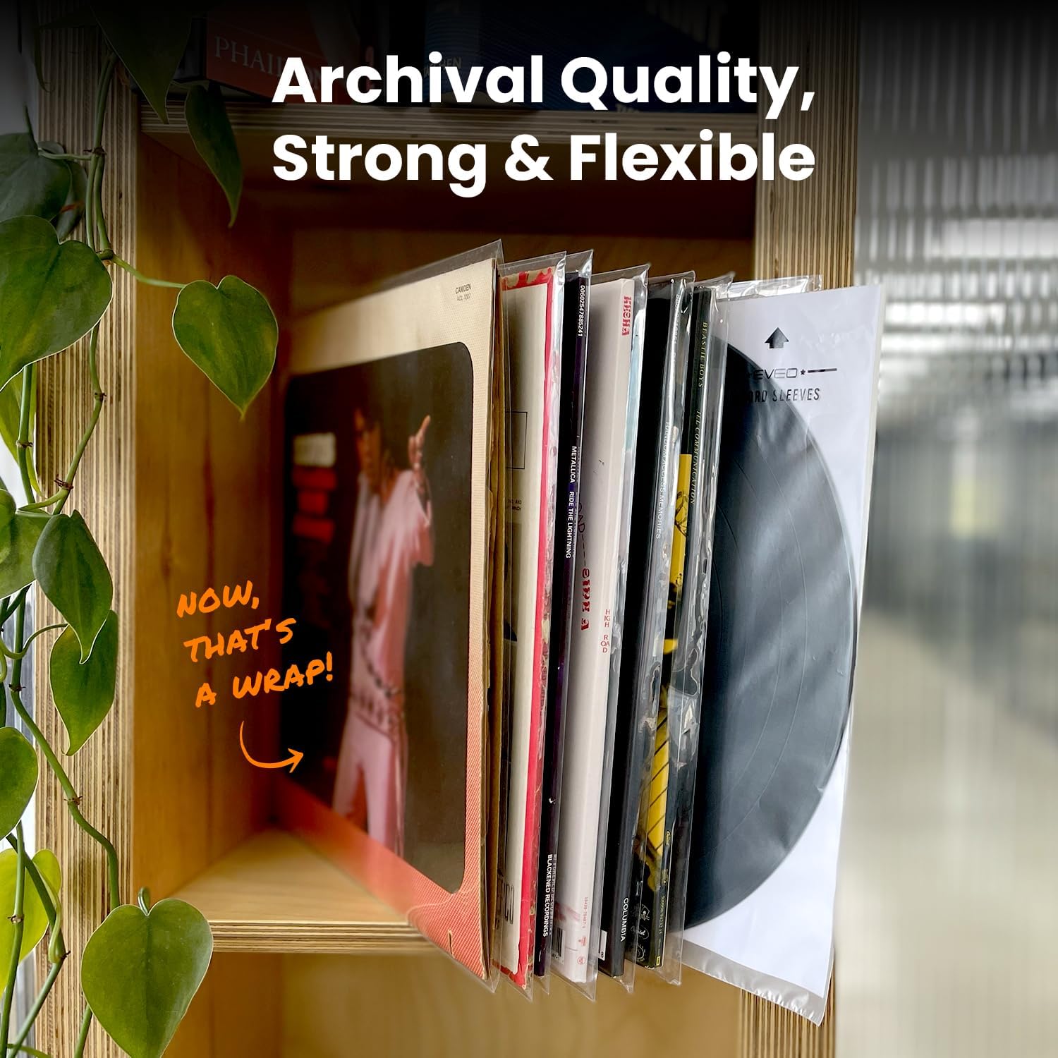 Detalle de EVEO 50 Vinyl Record Outer Sleeves – Crystal Clear 12.75" x 12.75", 3 Mil, Archival-Quality