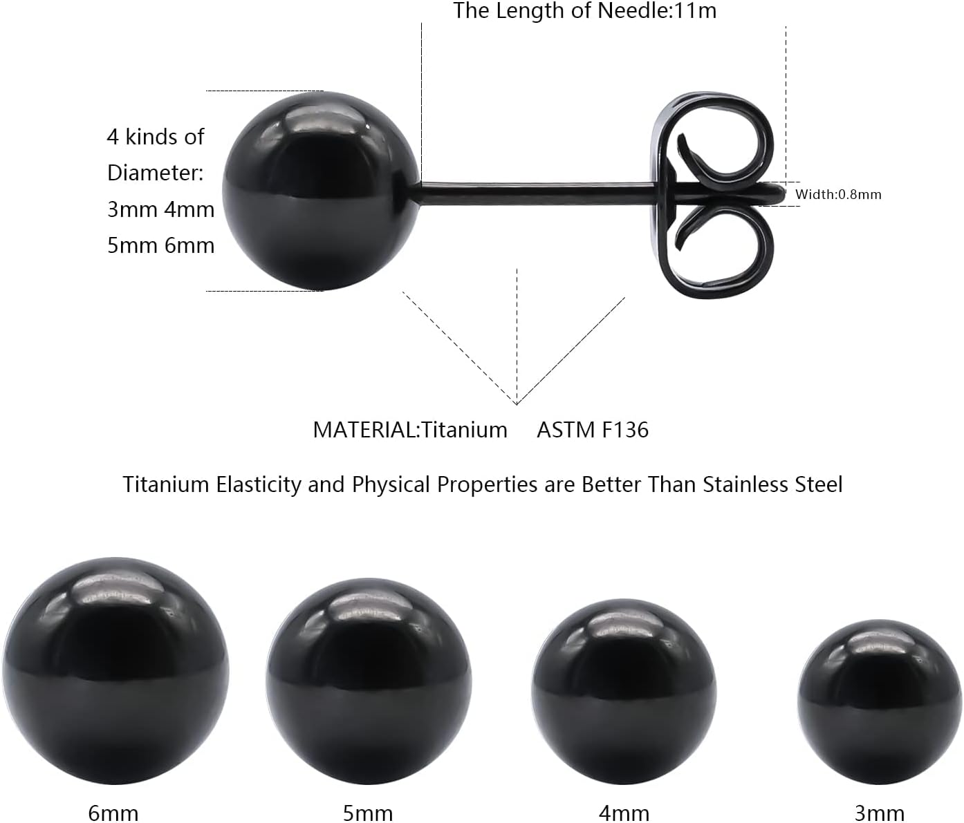 Thumbnail 1 de Titanium ball stud earrings 3mm G23