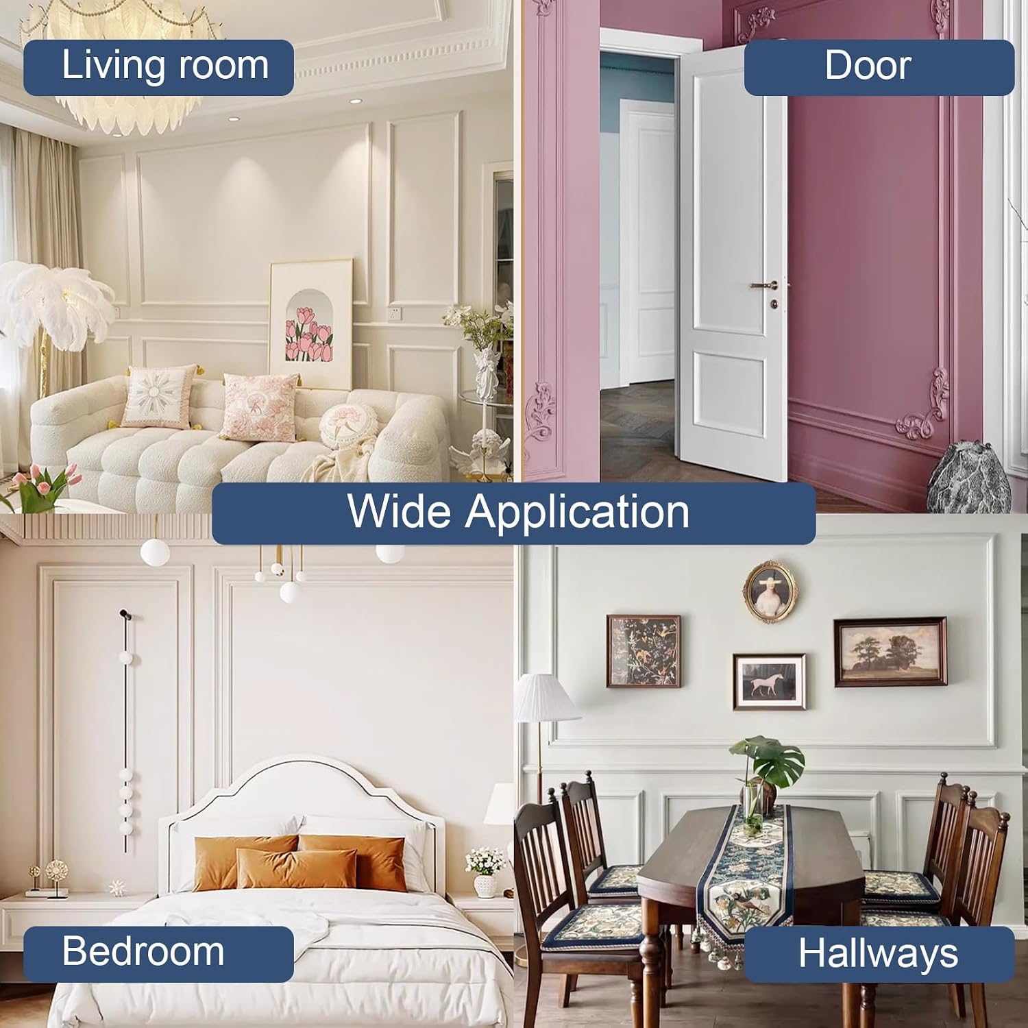 Detalle 2 de NeatiEase 4-Set Wall Moulding Kit, 20" x 20" White Self-Adhesive Panels