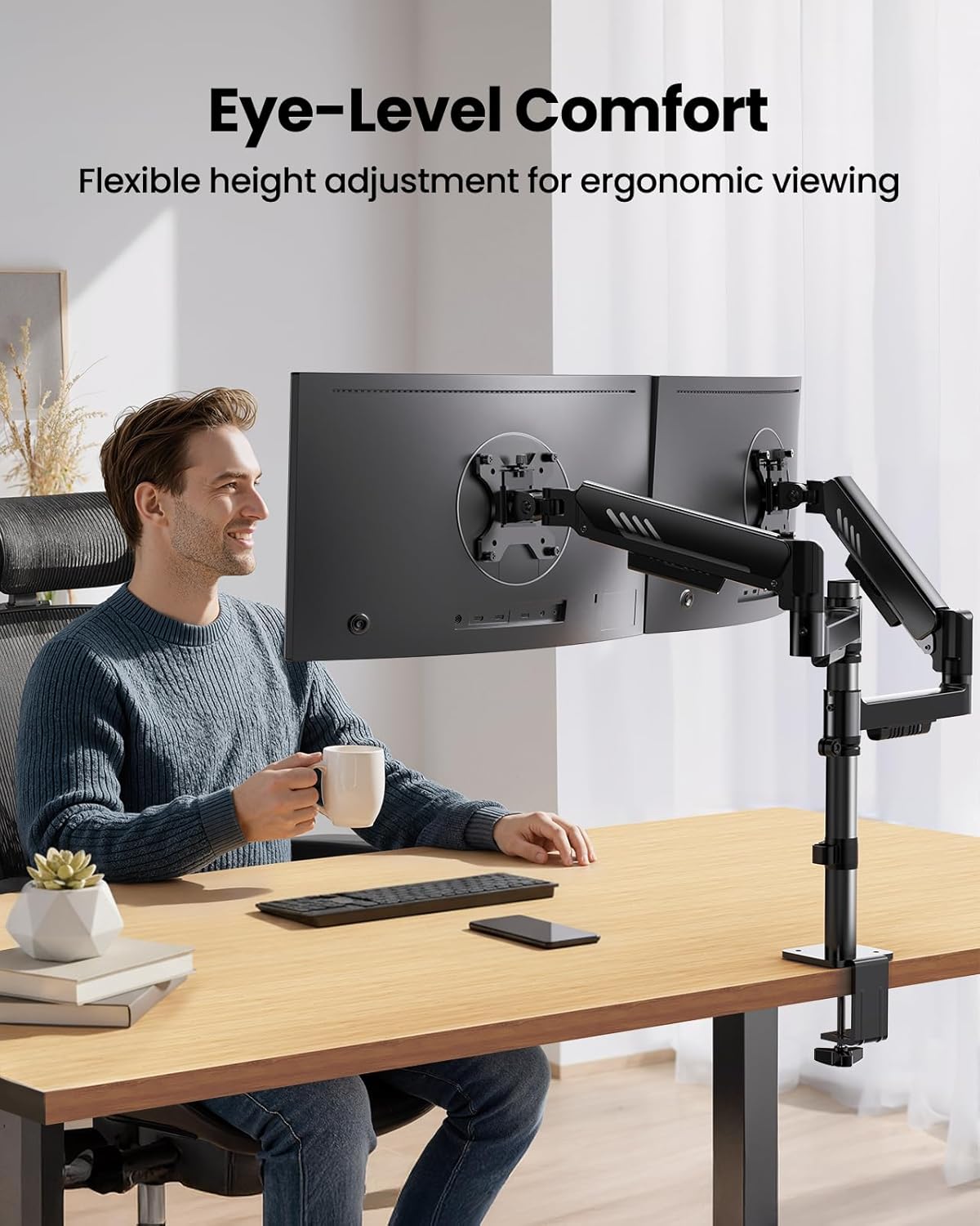 Thumbnail 2 de ErGear Dual Monitor Arm: Adjustable Stacked Vertical Desk Mount for 13"–32" Screens