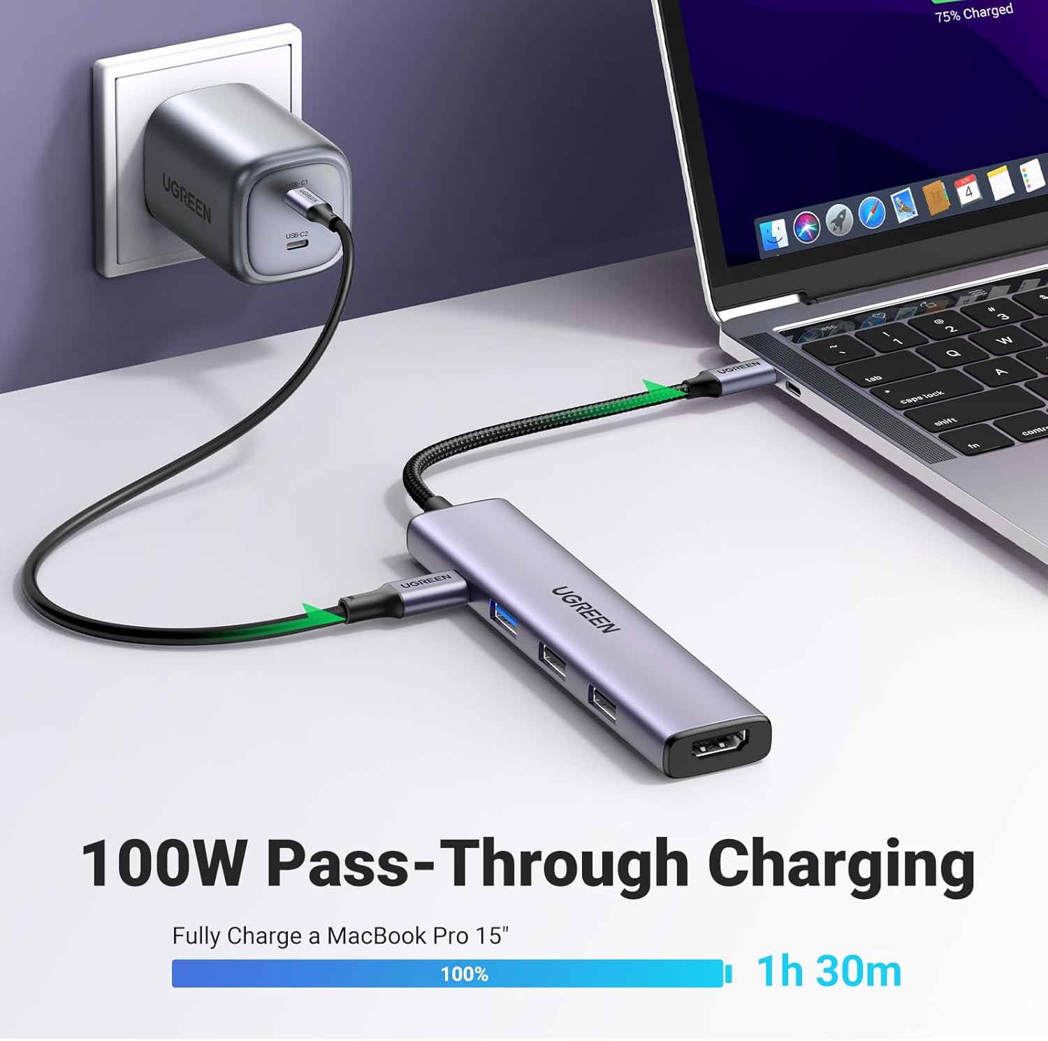 Detalle 2 de UGREEN Revodok USB C Hub 5‑in‑1, 100W PD