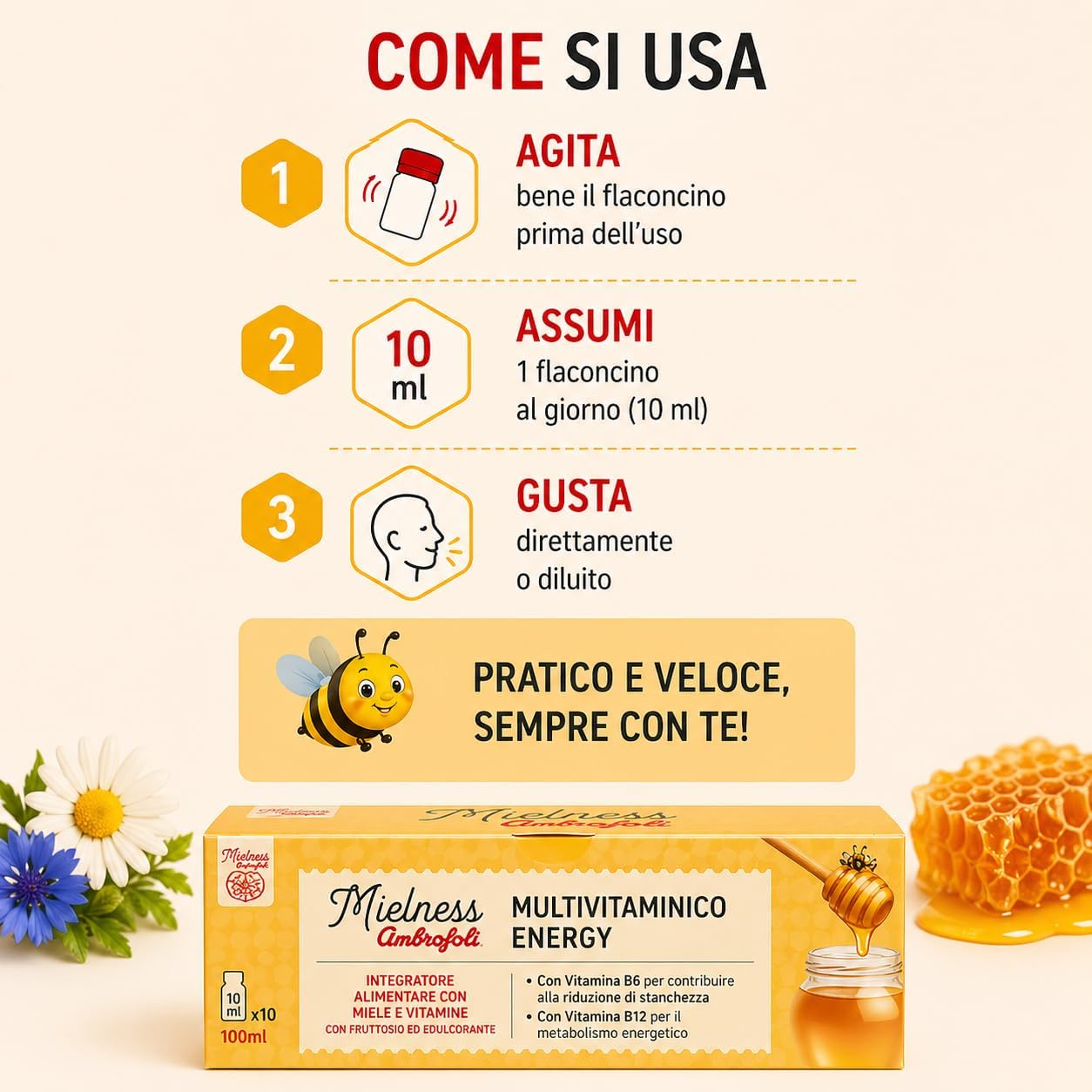 Thumbnail 2 de Ambrosoli Multivitaminico Energy con Miele – Integratore per Stanchezza e Affaticamento (10 flaconcini da 10 ml)