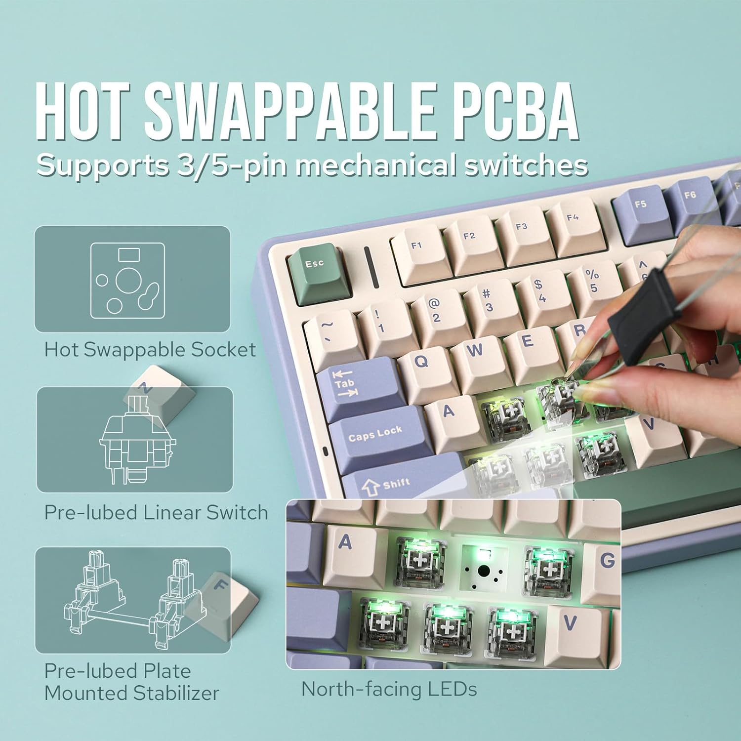 Detalle de EPOMAKER AULA F75 Wireless Mechanical Keyboard review: compact 75% with gasket mounting and hot‑swap