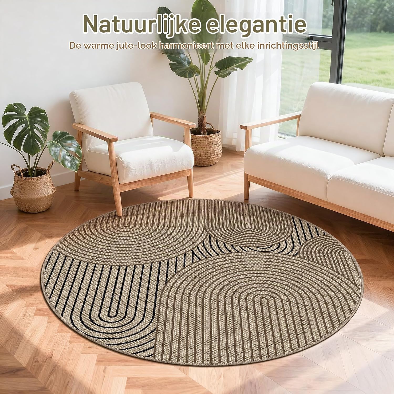 Detalle de VSIWB rond vloerkleed 120 cm, polyester met jute-look en antislip
