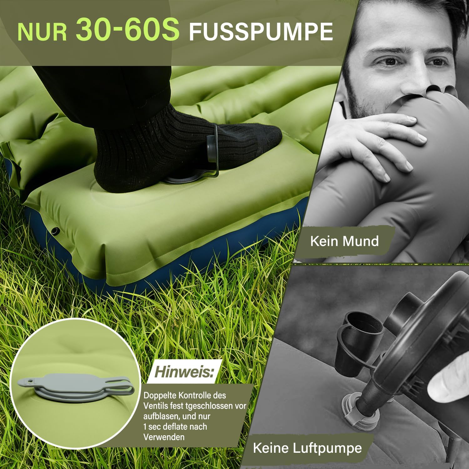 Detalle de Yuzonc Camping-Isomatte mit Fußpresse, Pumpe & Kissen – 195 x 68 x 10 cm