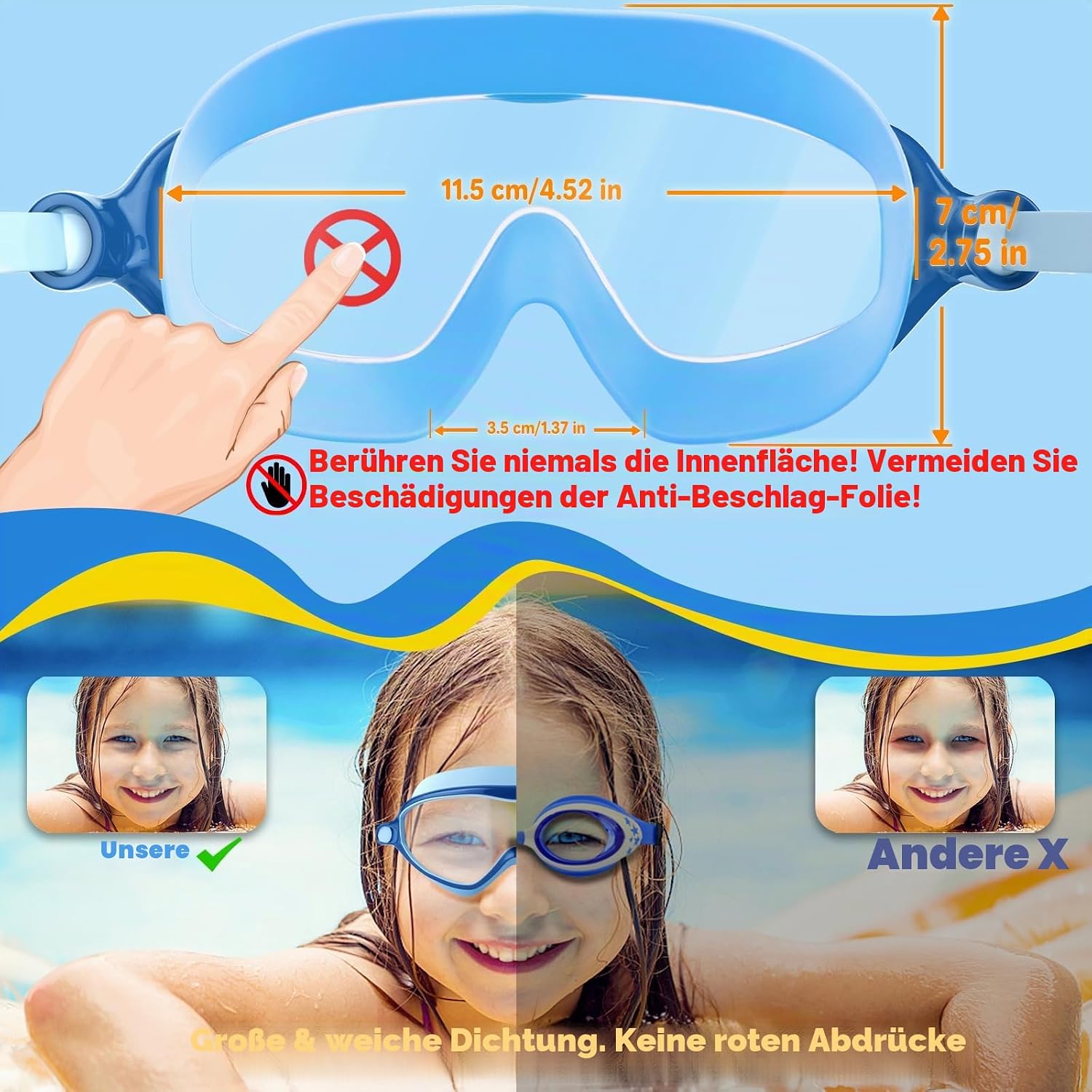 Detalle 2 de COOLOO Kinder-Schwimmbrille 2er-Pack – Anti-Beschlag, UV-Schutz, Auslaufen sicher, 4–14 Jahre