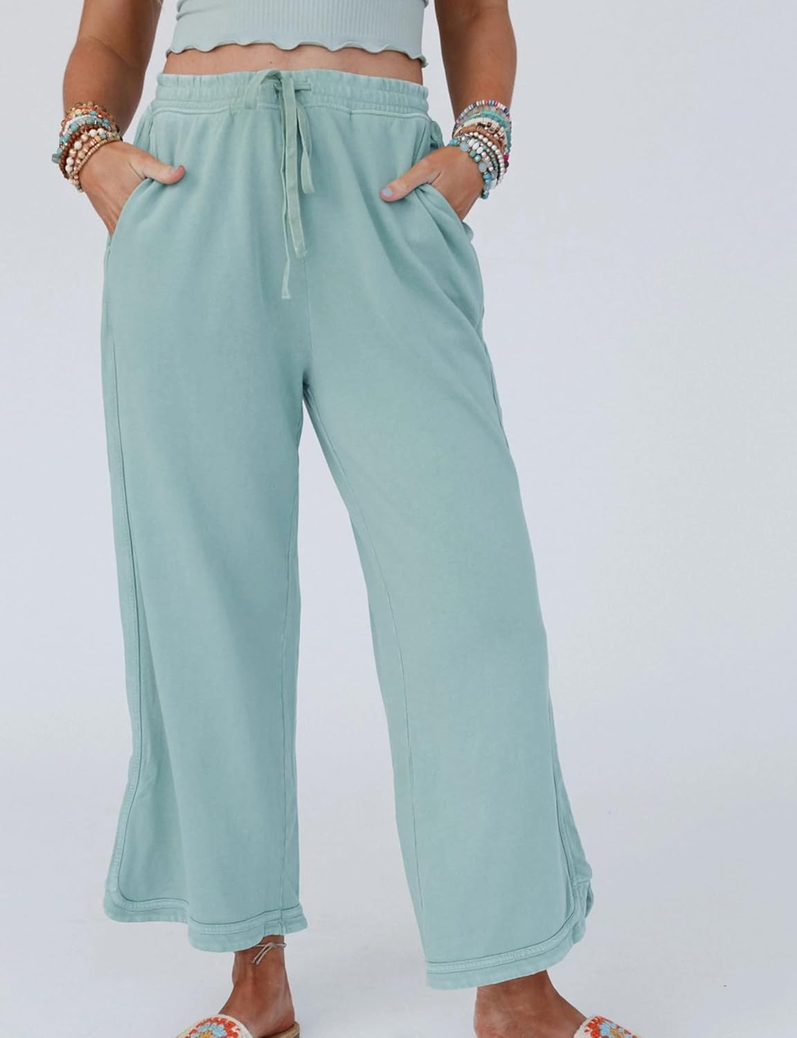 Detalle 2 de Malajisi Women's Casual Wide Leg Pants with High Waist Drawstring