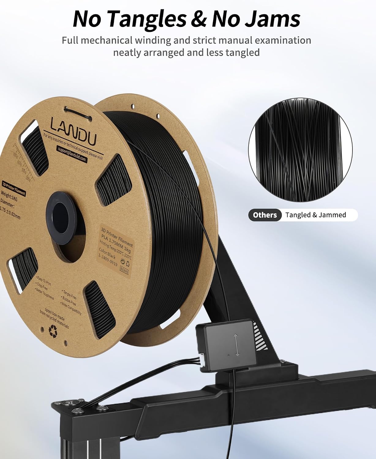 Thumbnail 3 de LANDU PLA Filament 1.75mm 1kg Black – Precise, Consistent 3D Printing for Everyday Projects
