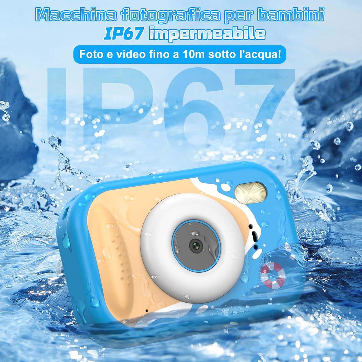 Detalle de CHAKEYAKE: Macchina Fotografica per Bambini 1080P IP67, Zoom 10x e Schermo 2,4'' – Regalo Ideale per Avventure in Piscina e Spiaggia