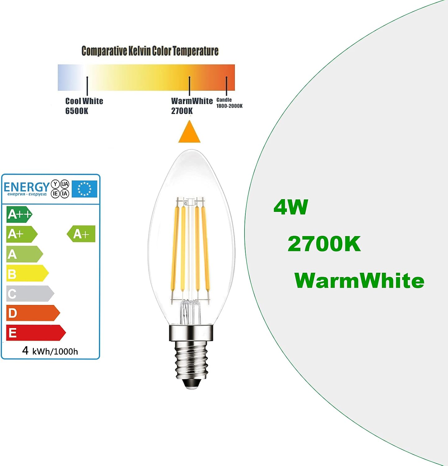 Detalle 2 de PureShine E14 LED Candle Bulb (6-Pack) 4W, 2700K, 400lm – Warm White, SES Small Screw