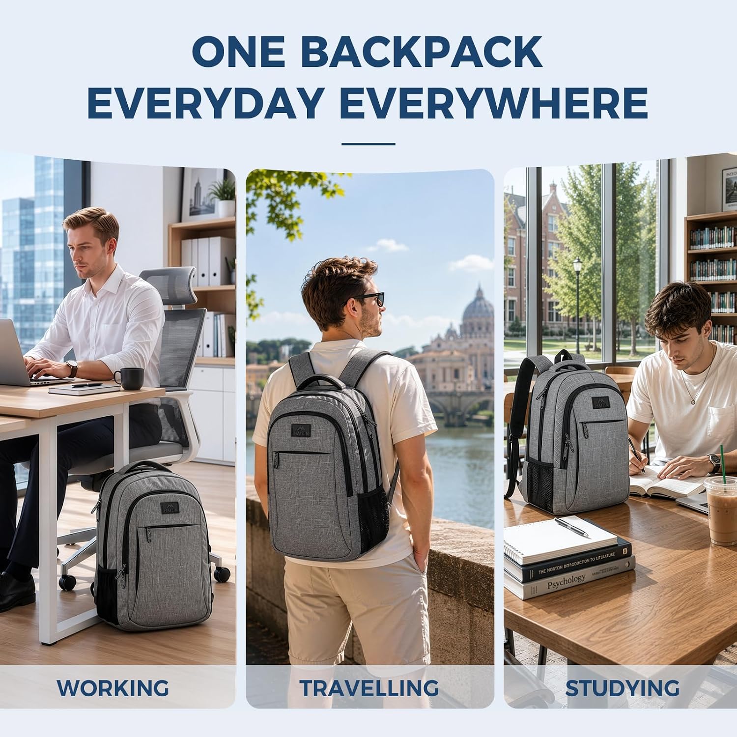 Thumbnail 6 de MATEIN Travel Laptop Backpack 15.6 Inch Grey – Organized College & Travel Bag