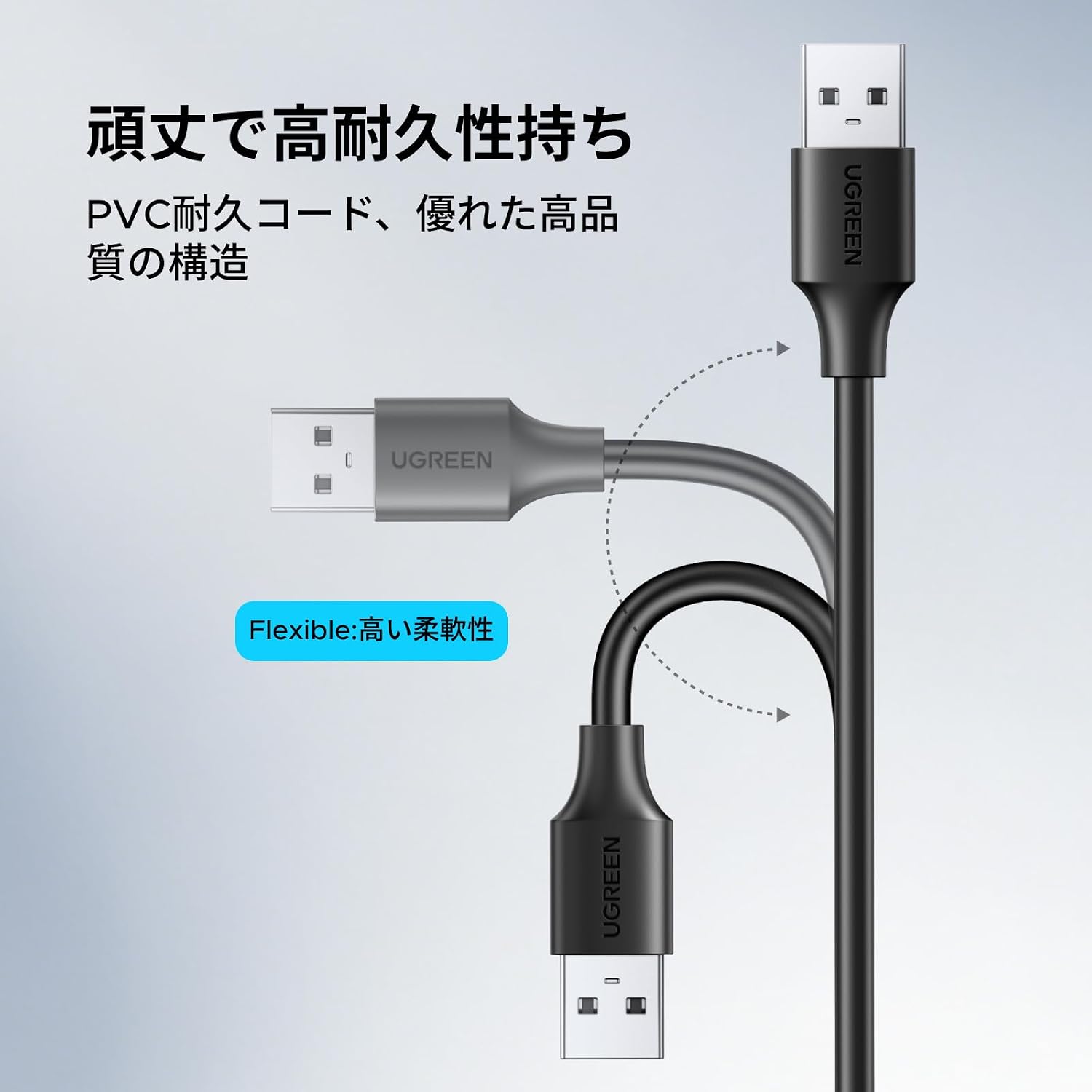 Detalle de UGREEN USB2.0 USB-A延長ケーブル 1m オス-メス PVC素材・SR補強