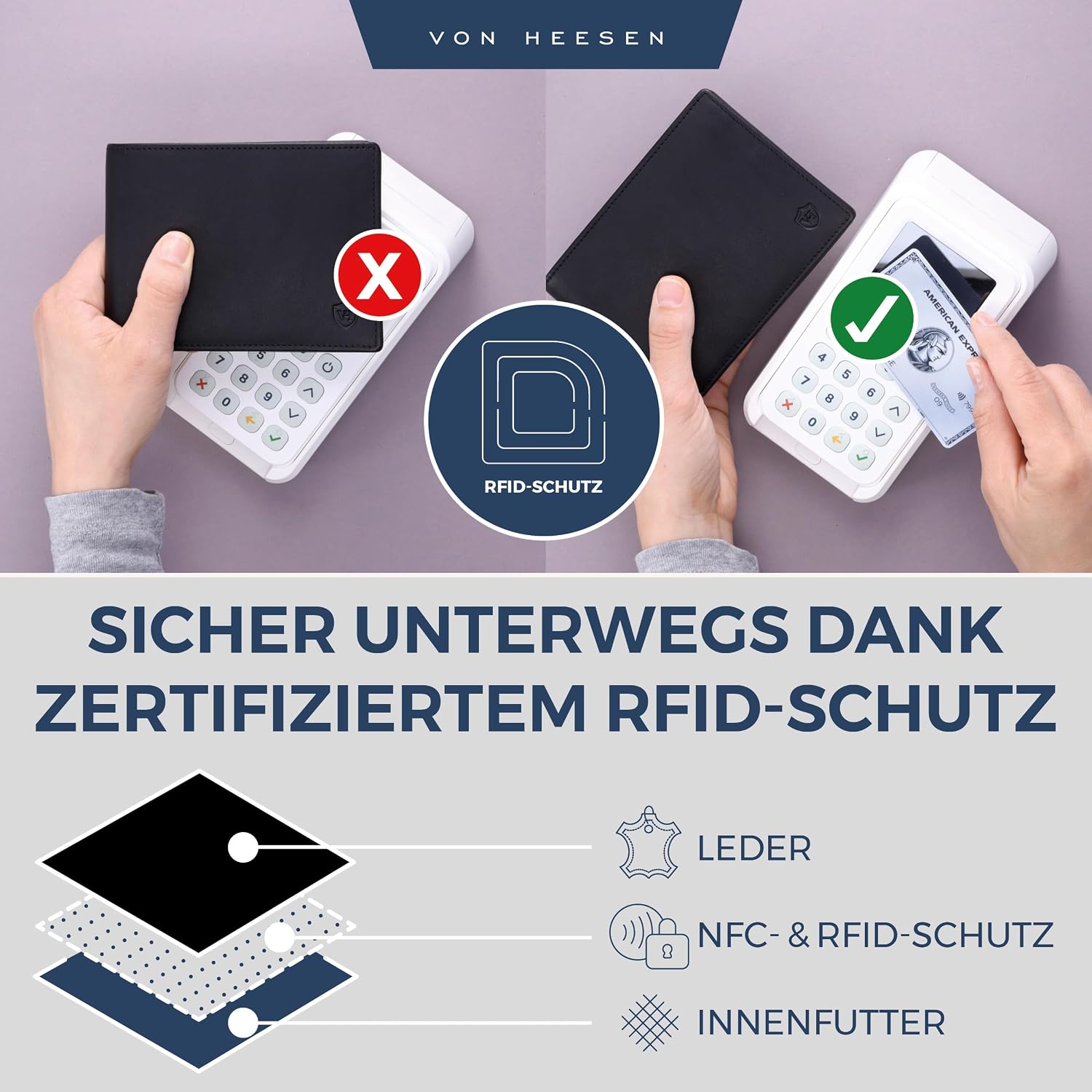 Thumbnail 2 de VON HEESEN Leder Geldbörse RFID Schutz schwarz