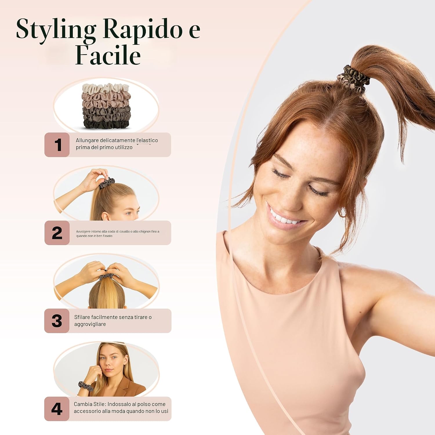 Detalle de Kitsch elastici per capelli in raso ultra-piccoli donna – più morbidi degli elastici in seta, eucalipto (6 pezzi)
