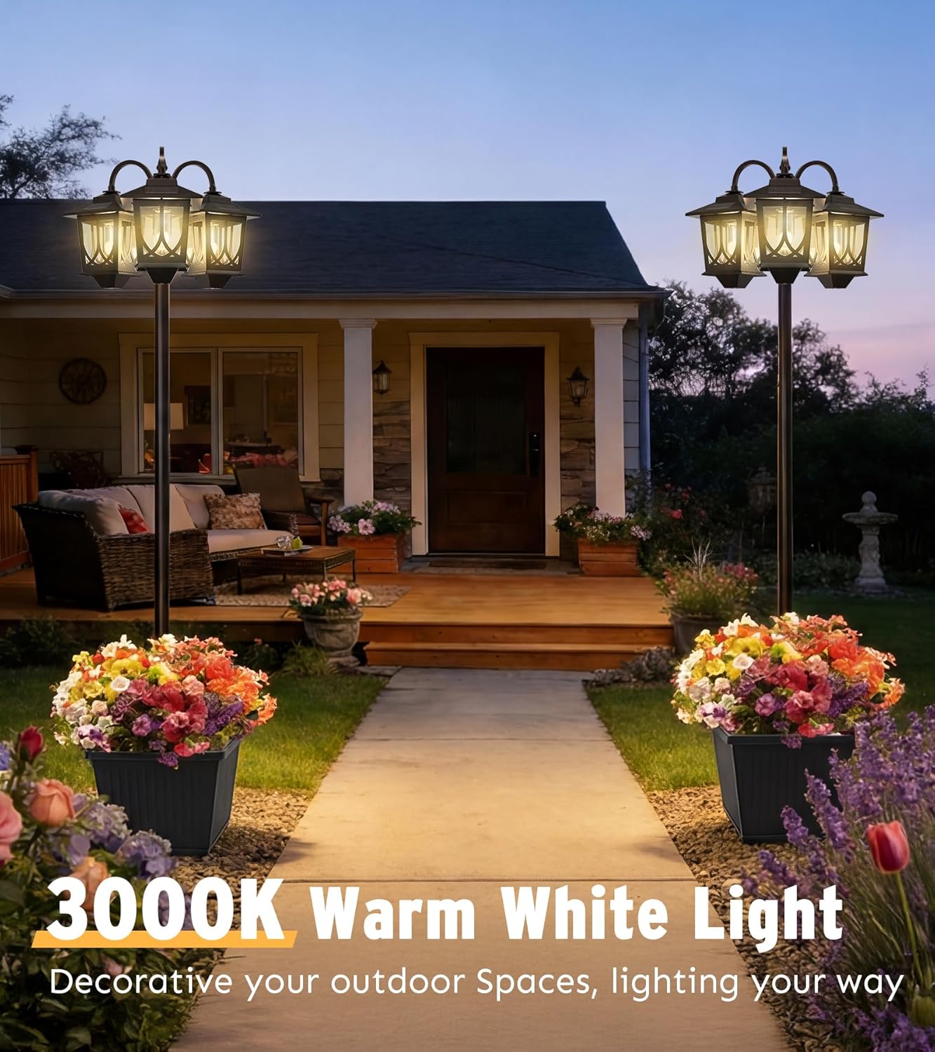 Detalle de Joyoowild 18K Solar Lamp Post with Planter, 3 Heads, 3000K Warm Light