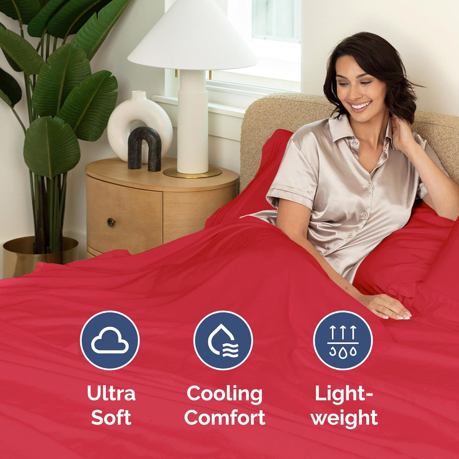 Thumbnail 2 de CGK Unlimited King Size Flat Sheet (Hotel Quality, Red) — Ultra-Soft, Breathable, Cooling & Easy-Care