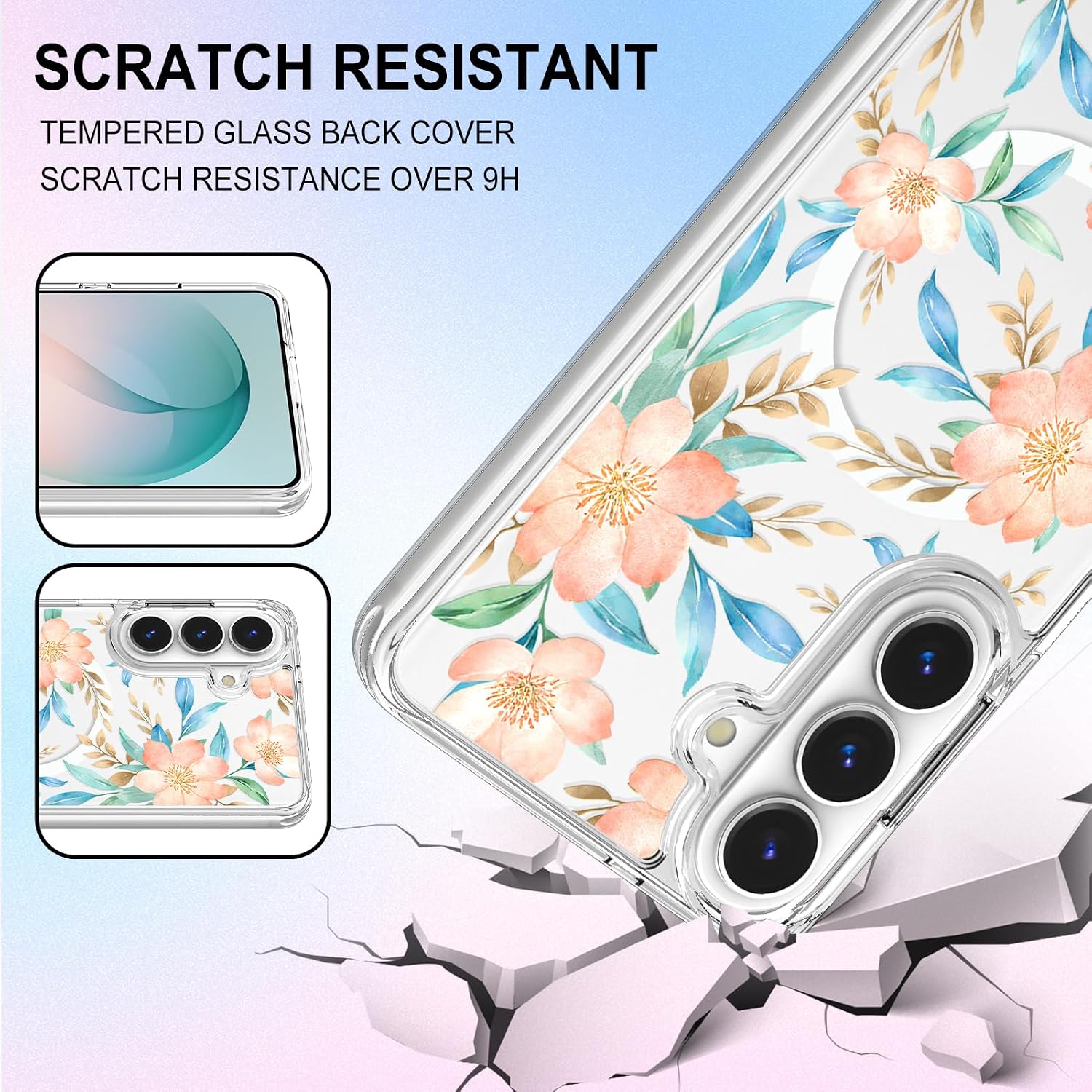 Detalle de OOK Magnetic Case for Samsung Galaxy S26 Plus, Clear Pink Floral