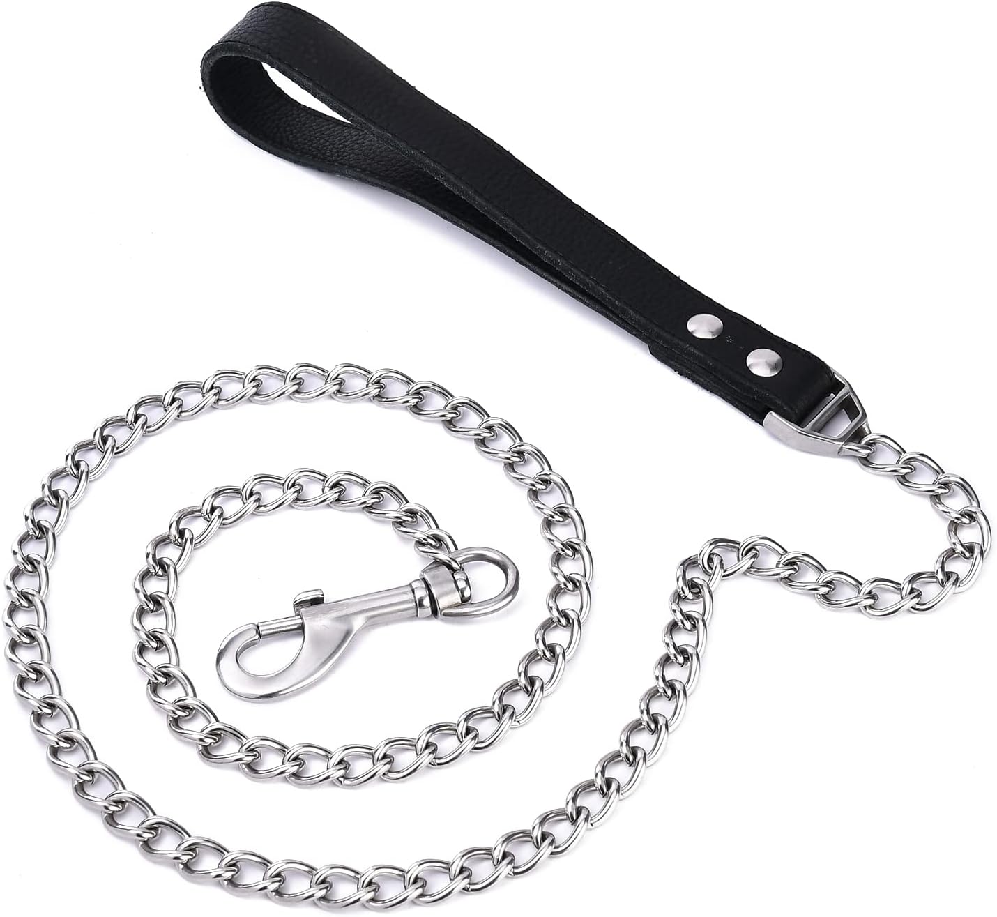 Detalle 2 de YOTHIWAD Hundeleine aus Metall (Edelstahl 316L), Schwerlast-Gehtrainingsleine mit Ledergriff – 120 cm