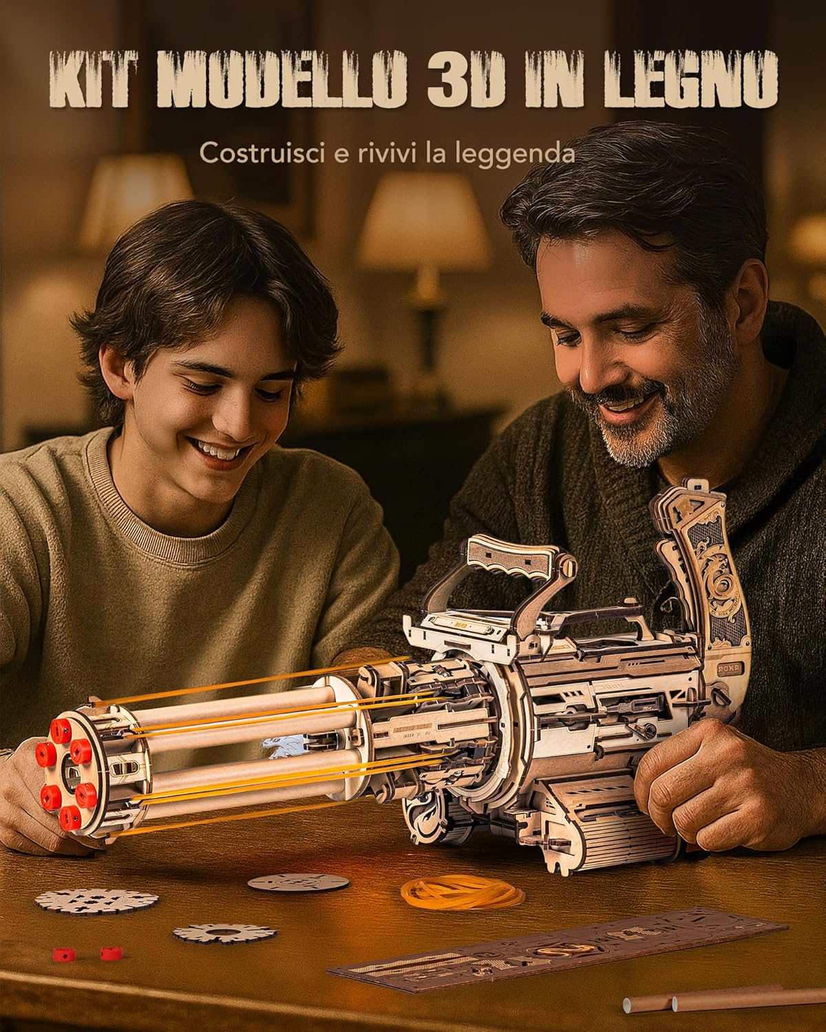 Thumbnail 1 de ROKR Puzzle 3D in Legno LQA01 – Modello rotante a 6 cilindri, 412 pezzi, senza colla né attrezzi