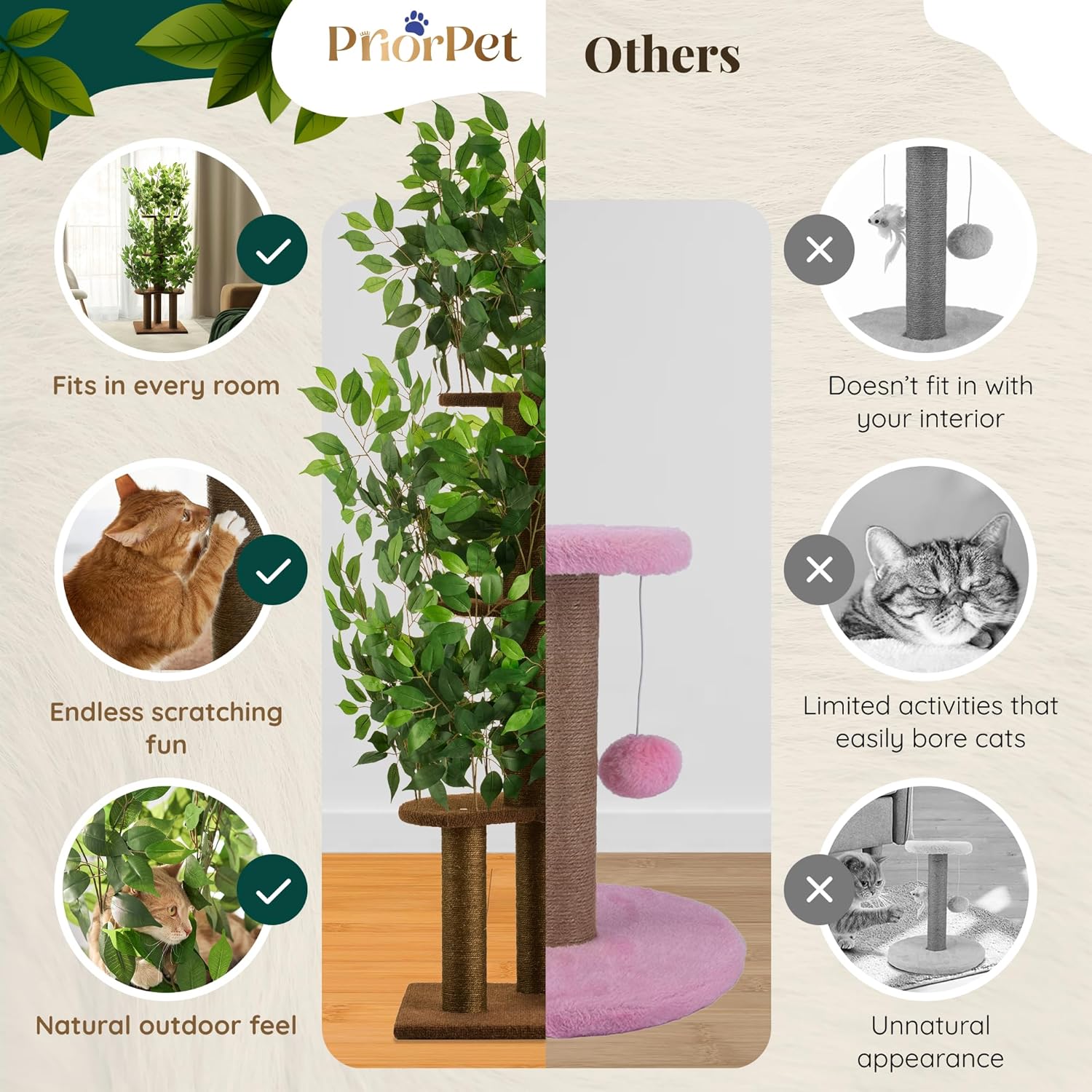 Thumbnail 4 de PRIORPET Cat Tree with Leaves – Sturdy, Space-Saving and Scratch-Ready